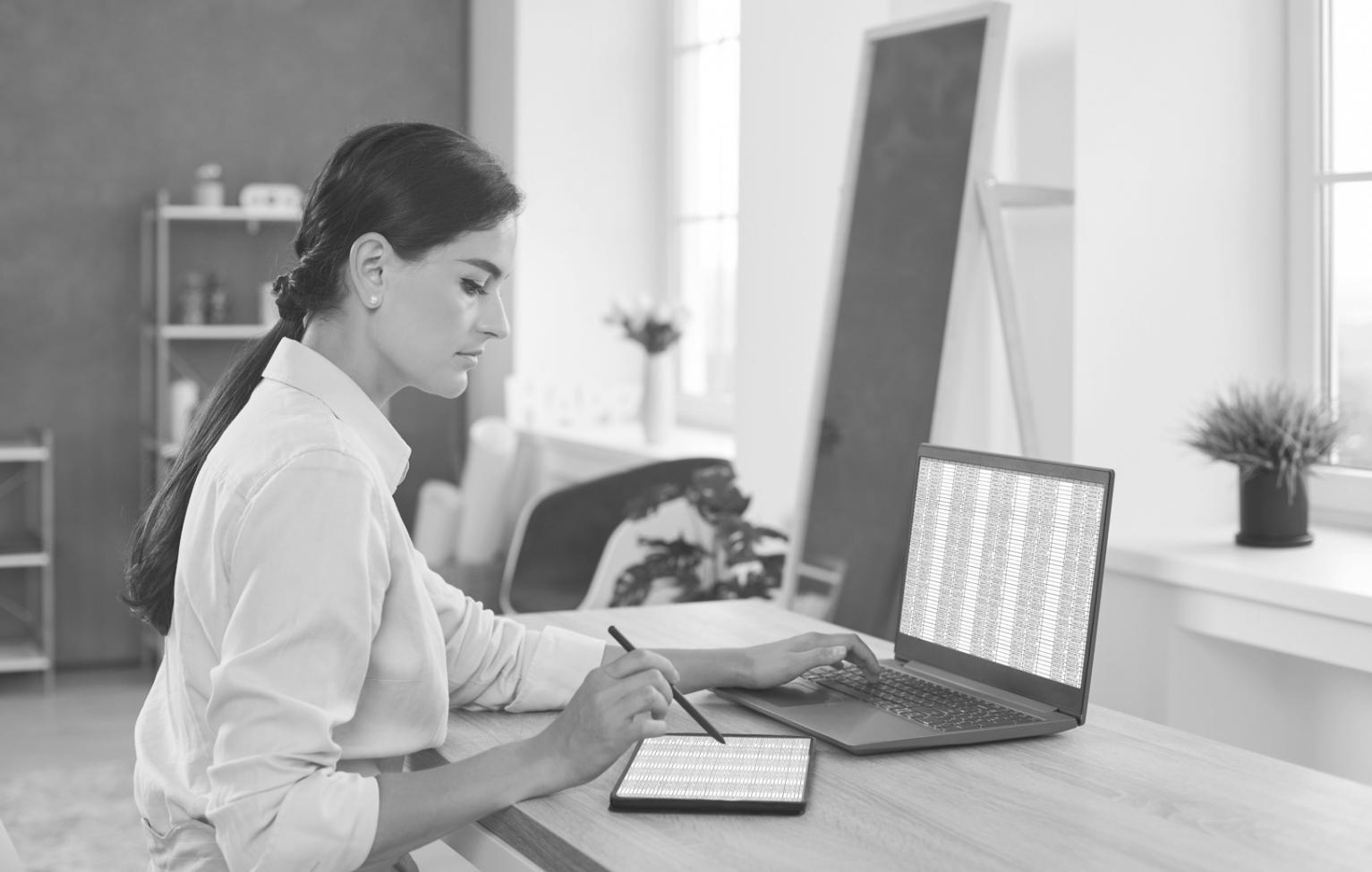 Person plant Budget am Laptop